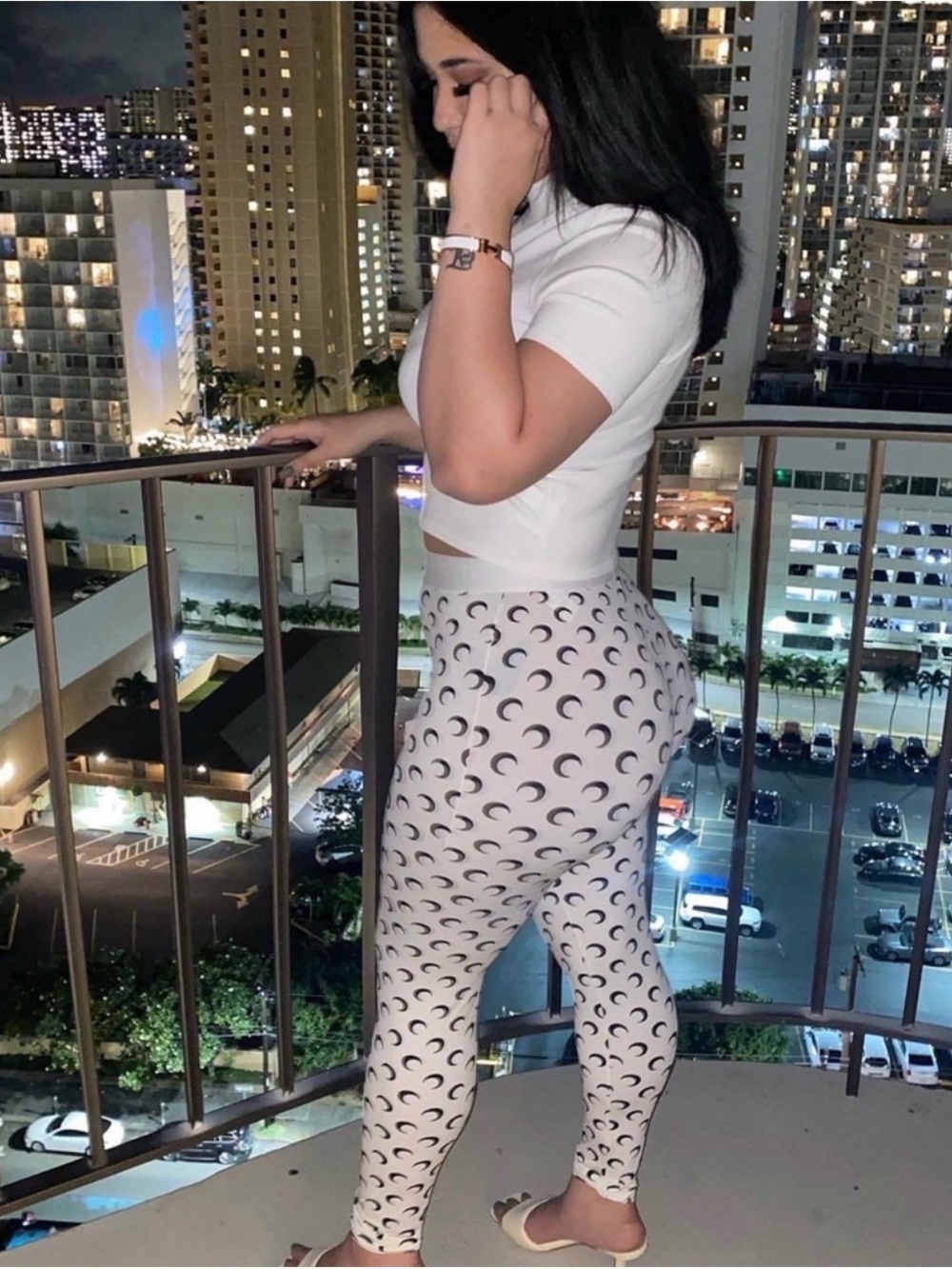 Marine Serre White Leggings with Black Crescent Print